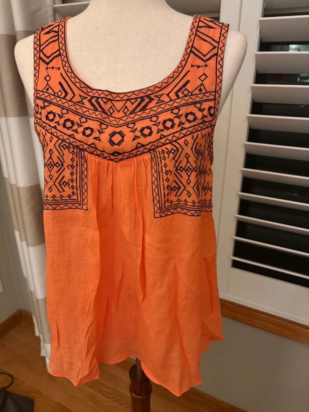 Blu Pepper Orange Sleeveless Embroidered Tank